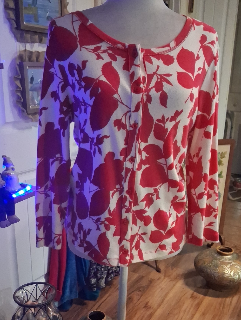 A Women's Pink Floral Cardigan Button-Front Top By  Rafaella